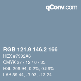 Color code: RGB 121.9 146.2 166 | qconv.com