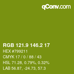 カラーコード: RGB 121.9 146.2 17 | qconv.com