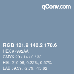 カラーコード: RGB 121.9 146.2 170.6 | qconv.com