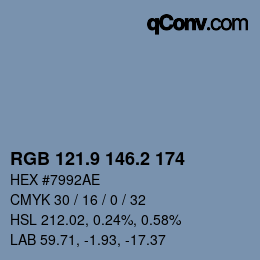 Color code: RGB 121.9 146.2 174 | qconv.com