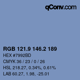 Color code: RGB 121.9 146.2 189 | qconv.com