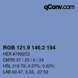 カラーコード: RGB 121.9 146.2 194 | qconv.com