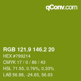 カラーコード: RGB 121.9 146.2 20 | qconv.com