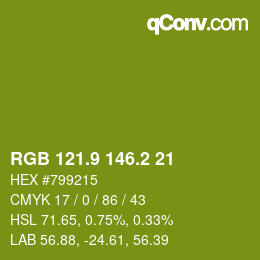 カラーコード: RGB 121.9 146.2 21 | qconv.com