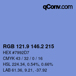 カラーコード: RGB 121.9 146.2 215 | qconv.com