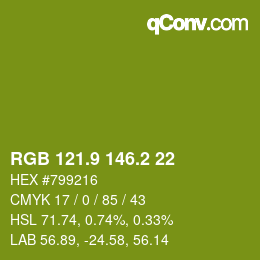 カラーコード: RGB 121.9 146.2 22 | qconv.com