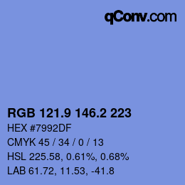 カラーコード: RGB 121.9 146.2 223 | qconv.com