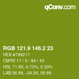 カラーコード: RGB 121.9 146.2 23 | qconv.com