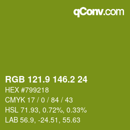 カラーコード: RGB 121.9 146.2 24 | qconv.com