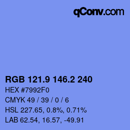 カラーコード: RGB 121.9 146.2 240 | qconv.com