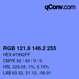 カラーコード: RGB 121.9 146.2 255 | qconv.com