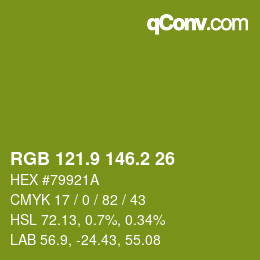 カラーコード: RGB 121.9 146.2 26 | qconv.com