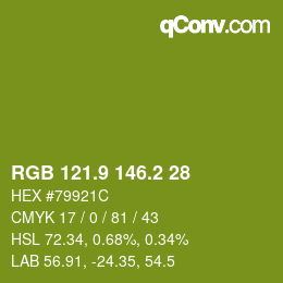 カラーコード: RGB 121.9 146.2 28 | qconv.com