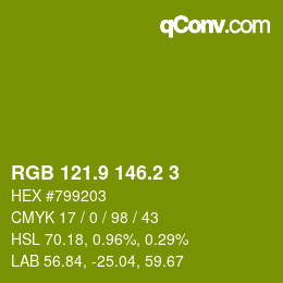 カラーコード: RGB 121.9 146.2 3 | qconv.com