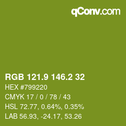 カラーコード: RGB 121.9 146.2 32 | qconv.com