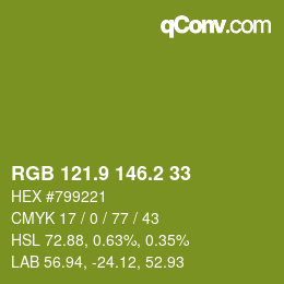 カラーコード: RGB 121.9 146.2 33 | qconv.com