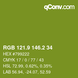 カラーコード: RGB 121.9 146.2 34 | qconv.com