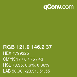 カラーコード: RGB 121.9 146.2 37 | qconv.com