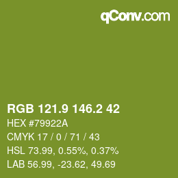 カラーコード: RGB 121.9 146.2 42 | qconv.com