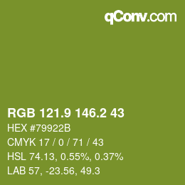 カラーコード: RGB 121.9 146.2 43 | qconv.com