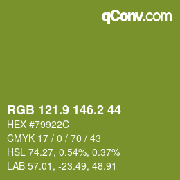 カラーコード: RGB 121.9 146.2 44 | qconv.com