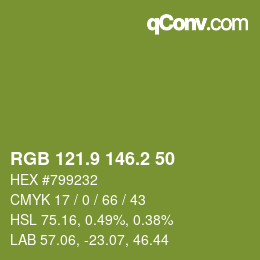カラーコード: RGB 121.9 146.2 50 | qconv.com