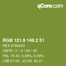 カラーコード: RGB 121.9 146.2 51 | qconv.com