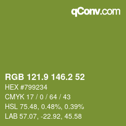 カラーコード: RGB 121.9 146.2 52 | qconv.com