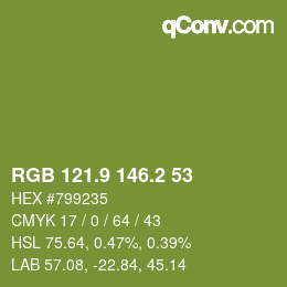 カラーコード: RGB 121.9 146.2 53 | qconv.com