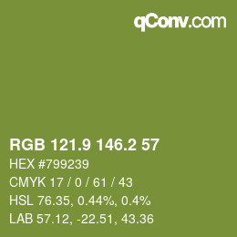 カラーコード: RGB 121.9 146.2 57 | qconv.com