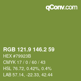 カラーコード: RGB 121.9 146.2 59 | qconv.com