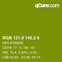 カラーコード: RGB 121.9 146.2 6 | qconv.com