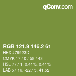カラーコード: RGB 121.9 146.2 61 | qconv.com