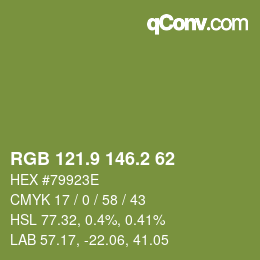 カラーコード: RGB 121.9 146.2 62 | qconv.com