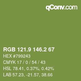 カラーコード: RGB 121.9 146.2 67 | qconv.com
