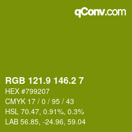 カラーコード: RGB 121.9 146.2 7 | qconv.com