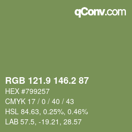 カラーコード: RGB 121.9 146.2 87 | qconv.com