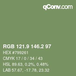 カラーコード: RGB 121.9 146.2 97 | qconv.com