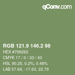 カラーコード: RGB 121.9 146.2 98 | qconv.com