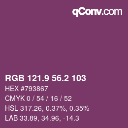 カラーコード: RGB 121.9 56.2 103 | qconv.com