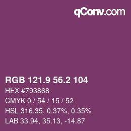 カラーコード: RGB 121.9 56.2 104 | qconv.com