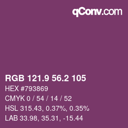 カラーコード: RGB 121.9 56.2 105 | qconv.com
