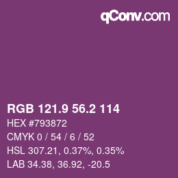 カラーコード: RGB 121.9 56.2 114 | qconv.com