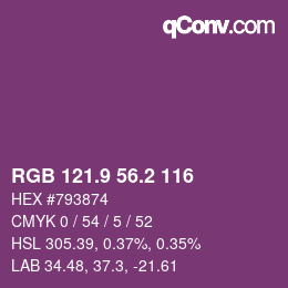カラーコード: RGB 121.9 56.2 116 | qconv.com