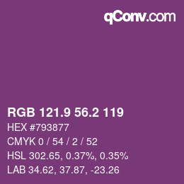 カラーコード: RGB 121.9 56.2 119 | qconv.com