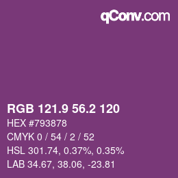 カラーコード: RGB 121.9 56.2 120 | qconv.com