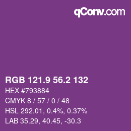 カラーコード: RGB 121.9 56.2 132 | qconv.com