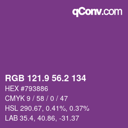 カラーコード: RGB 121.9 56.2 134 | qconv.com
