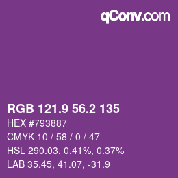 カラーコード: RGB 121.9 56.2 135 | qconv.com