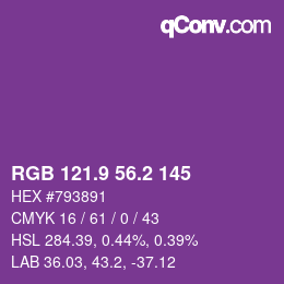 カラーコード: RGB 121.9 56.2 145 | qconv.com